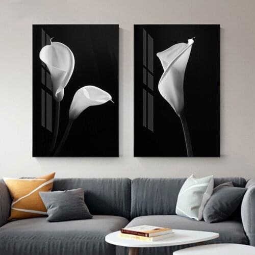 Modern Home Decor White Tulip Flower Canvas Painting Nordic Wall Art Poster Black and White Picture for Living Room Room Decor