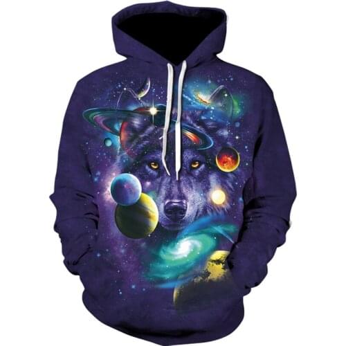 Galaxy Wolf sports hoodie fashion for men and women street wear long-sleeved casual pocket hooded sweatshirts