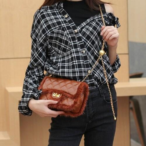 Bags for Women 2020 Luxury Handbags Big Gold Bead Chain Bag Winter Hairy Women Shoulder Bag Messenger Bag Purses and Handbags