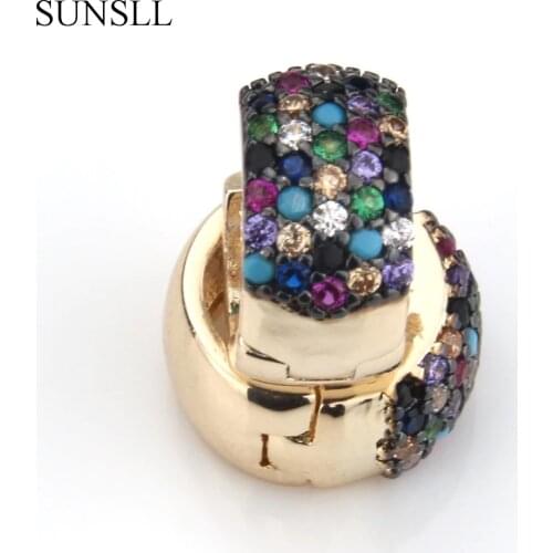SUNSLL Gold Color Copper Earrings Multicolor Cubic Zirconia Round Hoop Earrings Womens Fashion Party Jewelry Cobre CZ Brincos