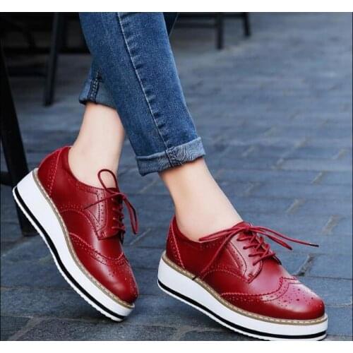 New Spring autumn Women Oxford Shoes Ballerina Flats Shoes Women Genuine Leather Shoes Cowhide platform Lace Up Loafers Shoes