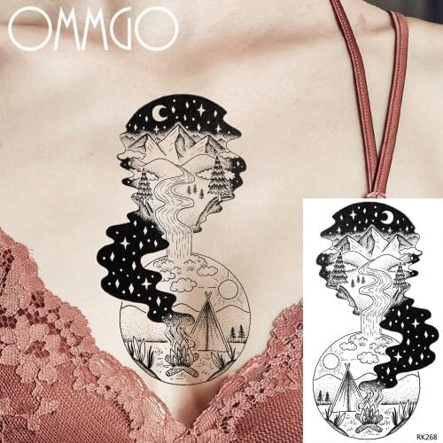 Women Girl Moon Forest Star Temporary Tattoos Paper Body Art Neck Leg DIY Tattoo For Men Women Waterproof Fake Tatoo Sticker 3D