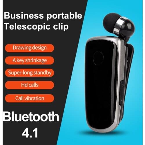 K39 Bluetooth Retractable Headset Mini Portable Wear Clip Call Vibration Function Hand Free Sport Running Business Earphone