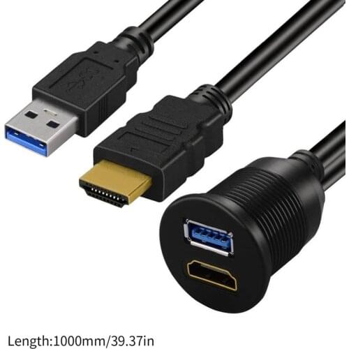 1M/2M USB 3.0 And HDMI-compatible To HDMI-compatible + USB3.0 AUX Expansion Dashboard Waterproof Car For Embedded Mounting Cable