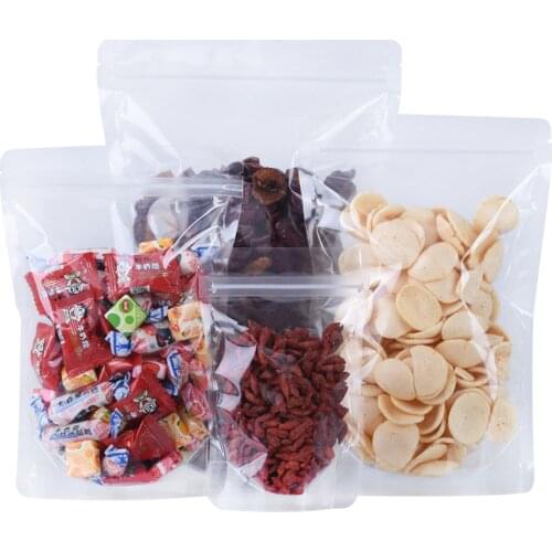 100Pcs Clear Plastic Zip Lock Stand Up Bag with Round Corner Self Seal Tear Notch Doypack Food Snack Candy Packaging Pouches