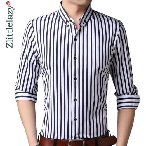 2020 Brand Casual Luxury Striped Long Sleeve Slim Fit Men Shirt Streetwear Social Dress Vintage Shirts Mens Fashions Jersey 9318