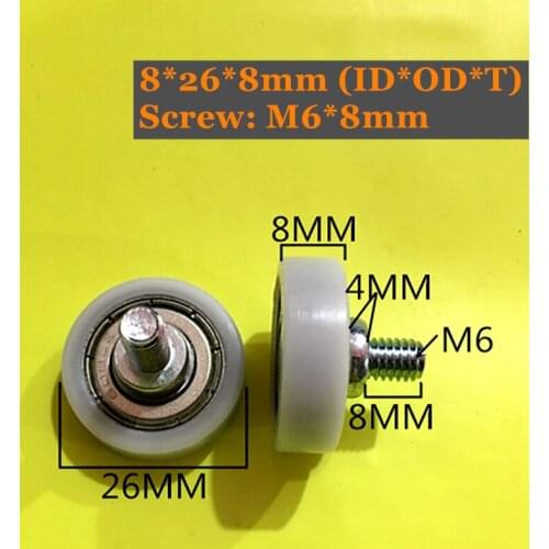 8x26x8mm POM Bearing With M6x8/12 M8x12 Screw 10Pcs PU Pulley Wheels 696 Ball Bearing Sealed Bearing Used on Door and Window