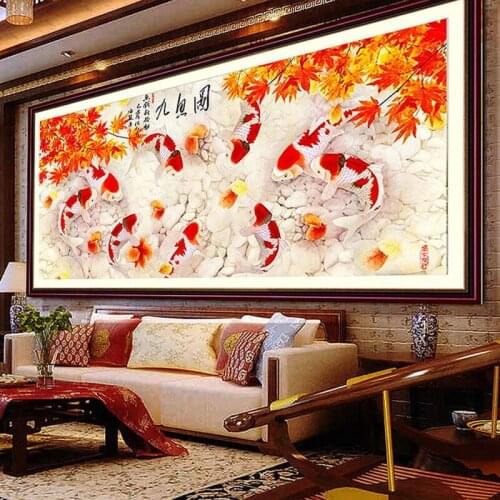 Diamond and embroidered with the sitting room is the maple leaf more than nine fish gather f figure annual sticky stick hole dri