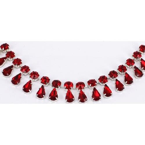 1 yard sew on patches clothing sewing appliques Red long drop fringe trim belt sash crystal rhinestones for women wedding dress