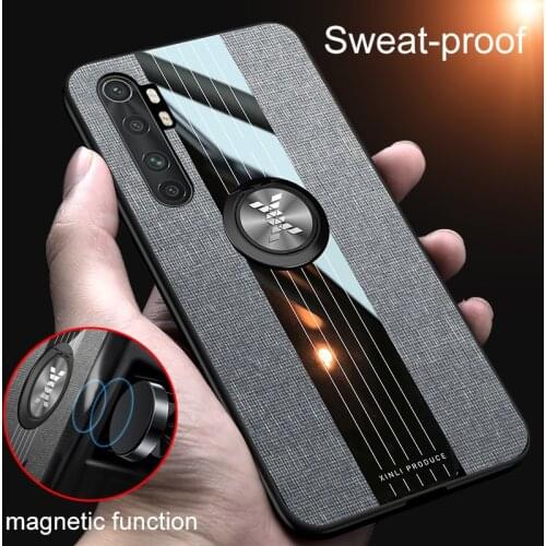 For Xiaomi Mi Note 10 Lite Case Luxury Hard Cloth With Ring Stand Magnet Slim protective Back cover for xiaomi mi note10 lite