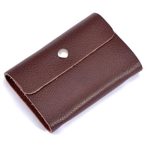 Genuine Leather ID Card Holder Fashion Candy Color Bank Credit Card ID Wallet Simple Tri-fold Buckle Bag Custom name logo