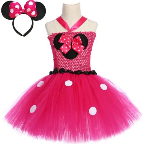 Baby Girls Minnie Dress with Headband Toddler Polka Dots Costume for Kids Girl Tutu Dresses Outfits Children Birthday Clothes
