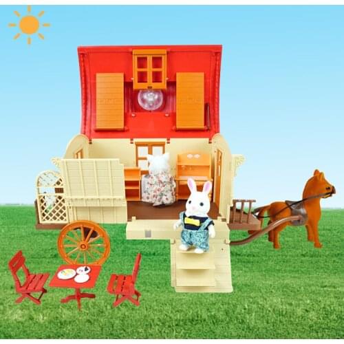 1:12 Foresr Animal Family Luxury Carriage House Simulation Furniture Dining Table Cabinet Action Figure Fox Couple Toys For Girl