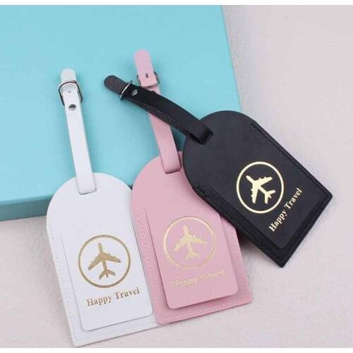 3Colors PU Leather Hot Stamping Plane Luggage Tag Label Bag Handbag Portable Travel Accessories Name ID Address Tags