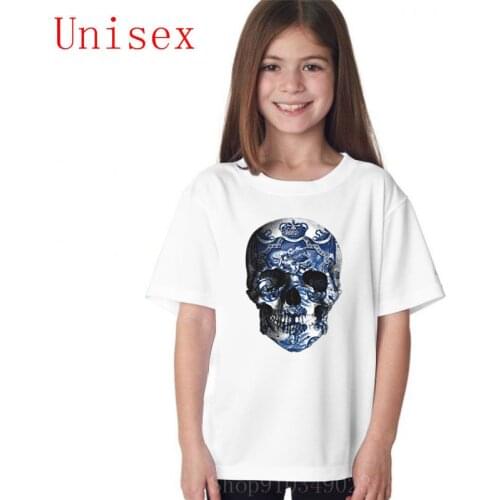 Blue and white porcelain design Skull delftwear 2020 Summer Newest Designer Product Especial for Kids 100% Cotton Tees Boy