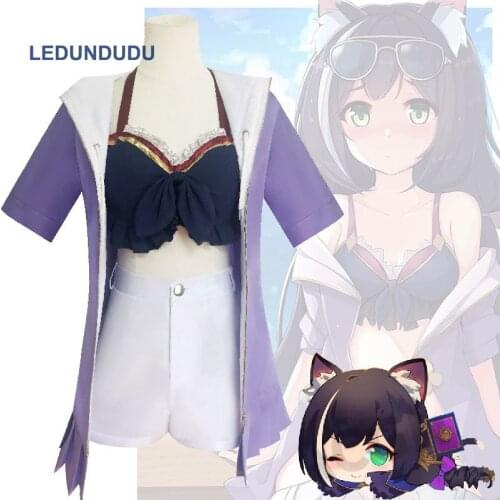 Hot Anime Princess Connect! Re:Dive Kyaru Swimsuits Cosplay Costume Women Summer Beachwear Uniform Coat Bra Shorts for Halloween