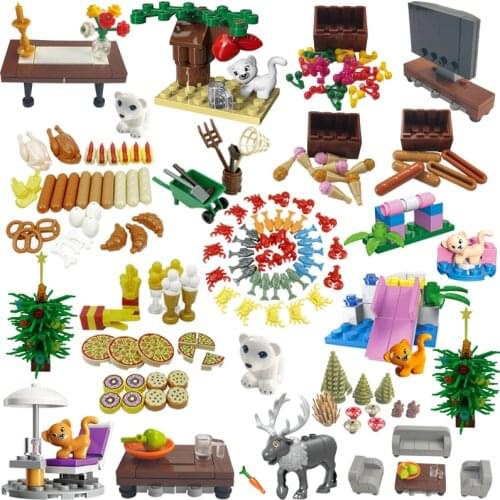 City MOC Toys For Children Christmas Gifts Seafood Food Sets Animals Dog Cats Elk Presents For Friend Compatible Building Blocks
