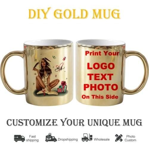 Ceramic golden mug Gift Box Girl DIY photo Coffee mugs cup with customized pictures DIY images print cups KTDZ-RW-004-LJ