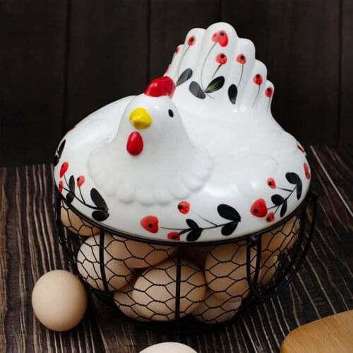 Chicken Egg Basket Creative Hand-Painted Household Ceramic Fruit and Vegetable Sundries Basket Kitchen Iron Storage Basket Decor