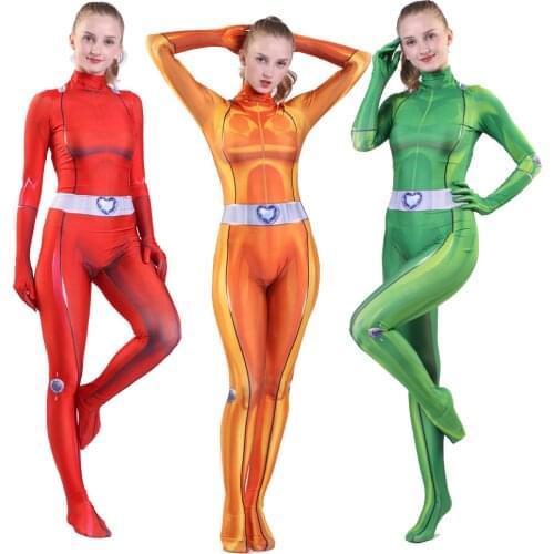Kids Adults Women Girls Totally Spies Cosplay Costume Zentai Clover Ewing Samantha Simpson Alexandra Bodysuit Suit Jumpsuits