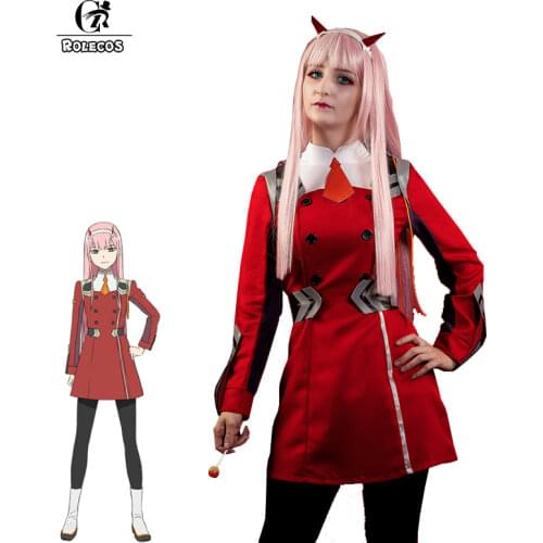 ROLECOS Game DARLING Zero Two Cosplay Costume Dress DARLING in the FRANXX 02 Cosplay Costume Women Cosplay Sexy Dress Headband