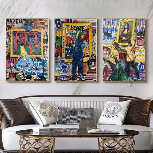 Boy Graffiti Art Street Wall Paintings Mona Lisa and Princess Vase Posters Nordic Living Room Decoration Canvas Prints Pictures
