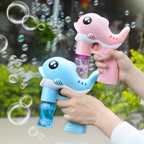 Cute Cartoon Dolphin Shape Blowing Bubble Machine with Sound Light Kids Toy