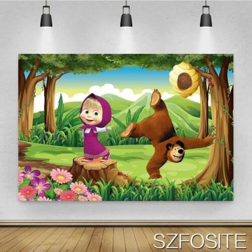 Cartoon Doll Bear Woods Picking Honey Background Girl Birthday Party Decoration Photography Studio Photo Children Room Backdrop
