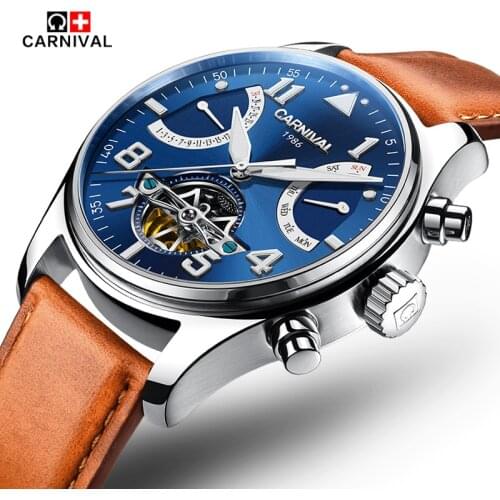 Sapphire Swiss Carnival Automatic Watches Men Tourbillon Mechanical waterproof Clock Fashion Leather Luxury relogio masculino