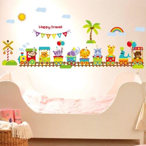 Cartoon Animal Train Wall Sticker For Baby Room DIY Wallpaper Wall Stickers Home Decor Kindergarten Wall Ornaments