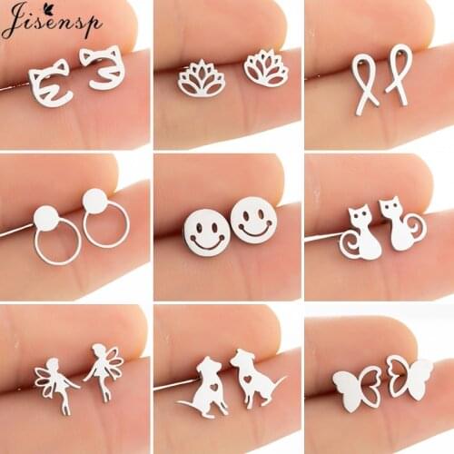 Multiple Small Stainless Steel Stud Earrings for Women Kids Fashion Dog Cat Earings Punk Black Smiling Face Studs Accessories