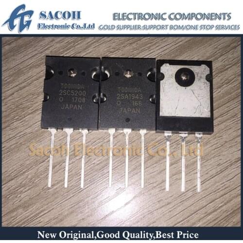 New copy 5Pairs(10PCS)/Lot 2SA1943 A1943 + 2SC5200 C5200 TO-3PL Good quality NPN+PNP Power Amplifier Transistor