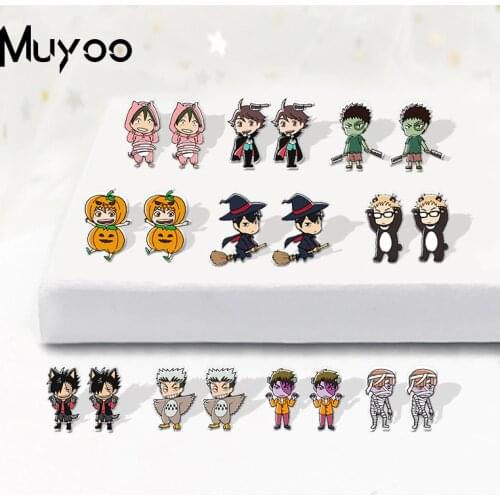 New Haikyuu Halloween Cosplay Epoxy Acrylic Earring Volley Ball Boys Characters Halloween Cosplay Acrylic Resin Earrings