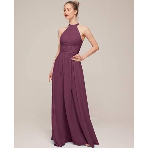 Hlater Maxi Dresses for Women Party Wedding Evening Dresses Chiffon Long Ruched Sleeveless Bridesmaid Dresses with Split