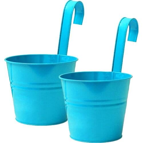 Flower Stand Balcony Garden Home Decoration 12 PCS Ceramic Planters 17cm Lightweight Railing Fence Of Metal Iron Bucket Planter