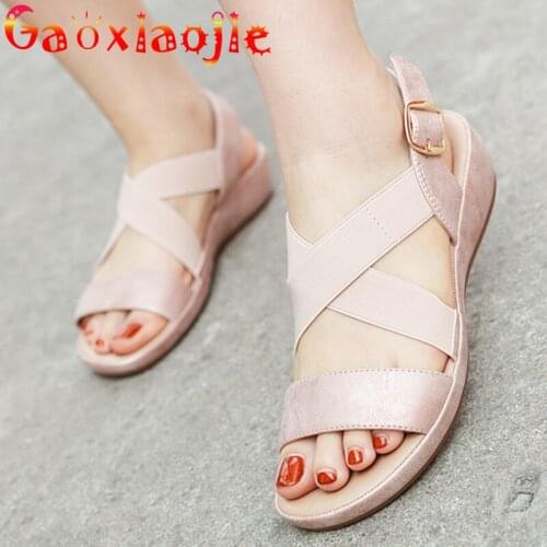 Explosion Models 2020 New Sandals Women Wedges Rubber Bottom Metal Buckle Sandals Sweat-Absorbant Wear Non-slip Shoes Large Size