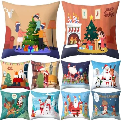 Xmas Decor Printing Polyester Christmas Decorative Throw Pillows Case Cartoon Snowman Santa Claus Cushion Cover Car Home Decor