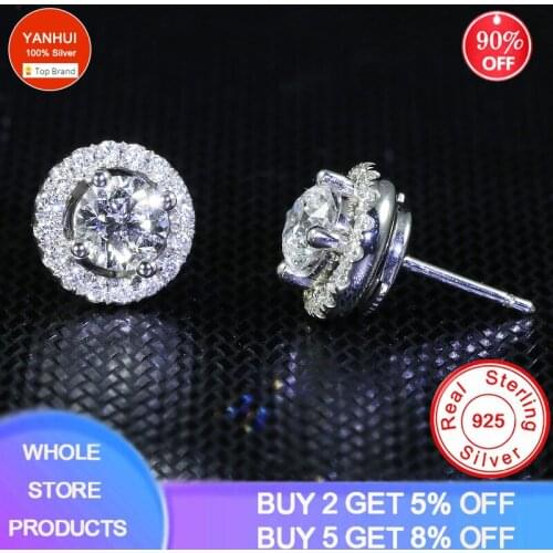 With Certificate Silver 925 Stud Earrings For Women Cubic Zirconia Earrings Wedding Romantic Bridal Jewelry Engagement Brincos