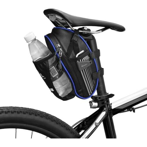 Bike Saddle Bag Waterproof Cycling Under Seat Pack with Water Bottle Pouch Reflective Mountain Bike Road Bicycles Storage Bag