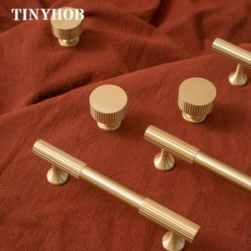Vertical Pattern Kitchen Cabinet Door Handle Solid Brass Desk Drawer Knobs Golden Bedroom Decor Pulls Furniture Hardware