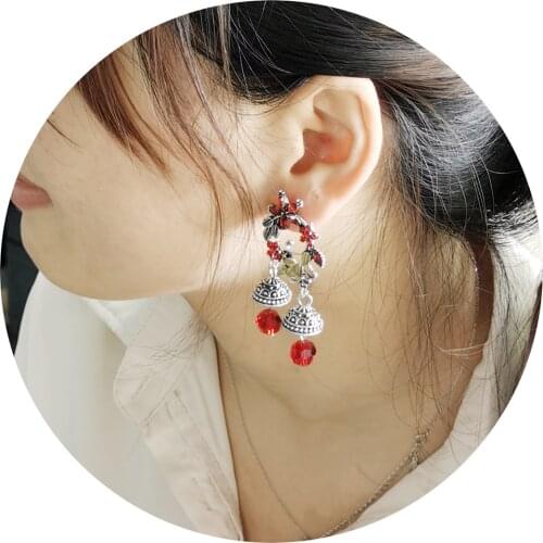 Vintage Egypt leaves flower earrings female ethnic style bells multi color beaded tassel hollow earrings Boho gypsy Jewelry