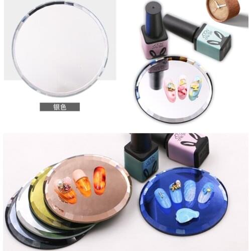 1Pc Mirror Empty Nail Art Palettes Plate Round Glass Nail Art Display Tray Board Holder Gel Polish Drawing Color Manicure Tool