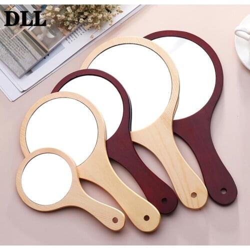 Portable HD Round Wood Vintage Hand Mirror Make Up Mirrors With Handle For Women 3 Size Option
