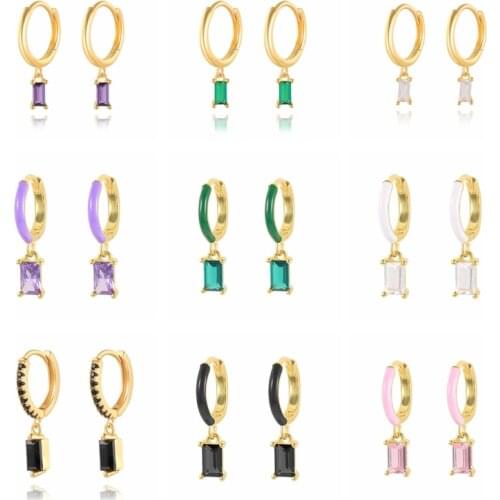 CANNER Square Black Purple Green Zircon Enamel Earrings For Women 925 Sterling Silver Earrings Hoop Pendiente Jewelry 2021 Trend