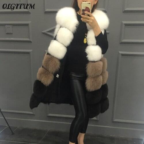 Faux Fur Coat Autumn Winter 2019 Gilet Vest Faux Fur Casaco Ladies High Quality Vest Long Thick Contrast Color Sleeveless Luxury