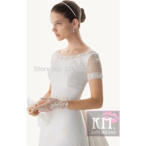 Sexy long flowers short sleeve romantic Bridal Gown 2016 princess casamento vestido de noiva lace wedding dress free shipping