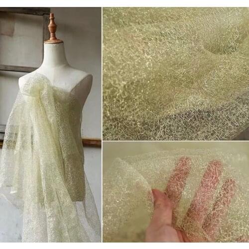 Gold Lace Fabric Sparkle Grid Tulle Mesh DIY Evening Dress Ball Gown Stage Costume