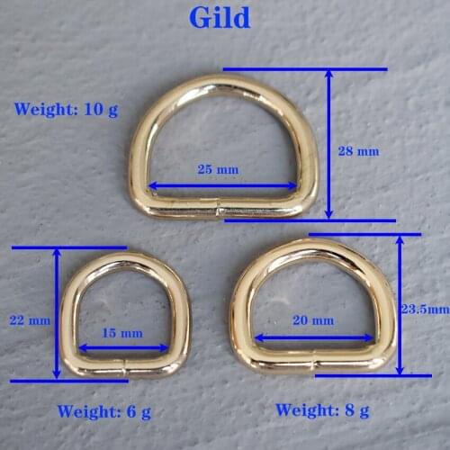 1 Pcs 15/20/25mm Gold Metal D Ring DIY Mountaineering Bag Dog Collar Leash Belt Sewing Knapsack Garment Pursestraps Clip Clasp