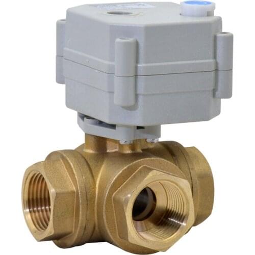 1'' DN25 9-24VAC/DC 3 Way Brass Horizontal Motoried Ball Valve 3ways Electric Control Valve With Manual Override Auto Return