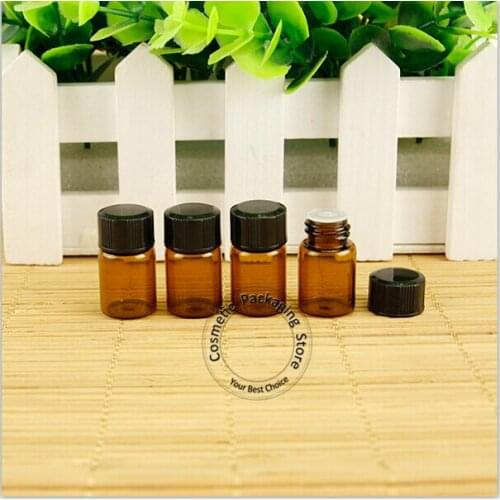 50pcs/lot Hot Quality 1ml Mini Amber Glass Dropper Vial 1/30OZ Empty Cosmetic Container Essential Oil Bottles Makeup Pot